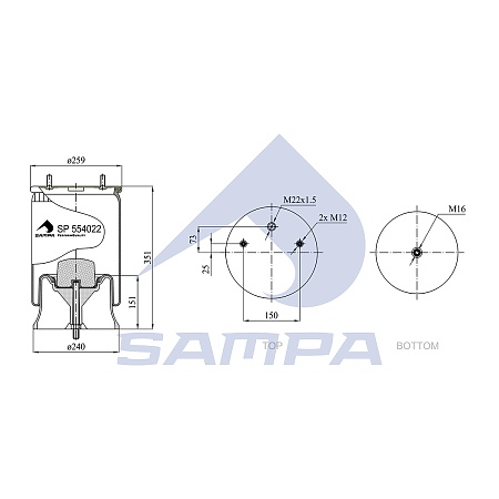 Пневморессора Sampa 4022NP05 (пластик. стакан) (SP554022KP05)(П2078)