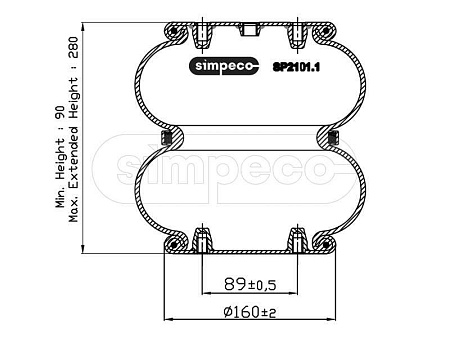 Пневморессора Simpeco гармошка Тонар параллельно (SP21011032)(П5218)