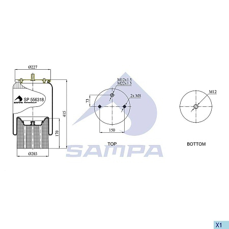 Пневморессора Sampa Schmitz MRH2/MRH3 (пластик. стакан) (SP556318KP)(П2064)
